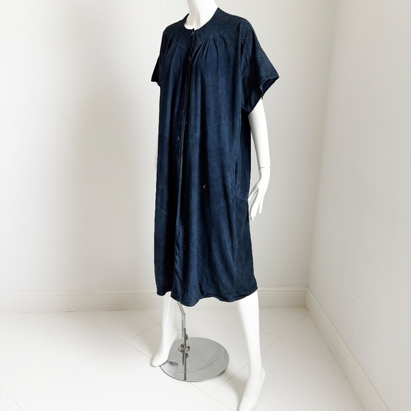 Vintage Jean Muir Blue Punched Suede Leather Coat Dress Rare England Sz 10 - Picture 8 of 14